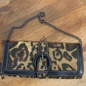 Style & Co Animal Print Cotton Faux Leather Flap Clutch Chain Strap Evening Bag
